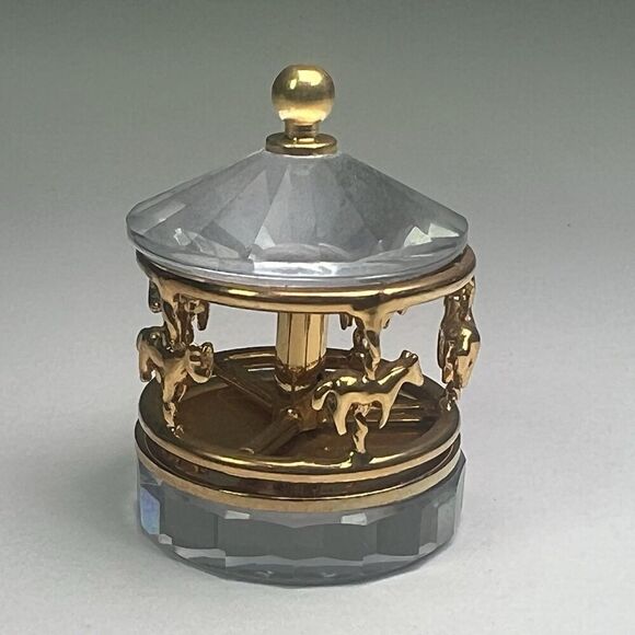 Swarovski Crystal & Gold Mini Carousel Orig. Box Vintage Retired Miniature 1" - Picture 3 of 6